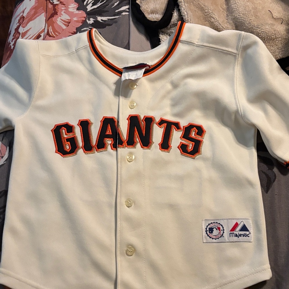 Majestic Cream San Francisco Giants Kids Jersey with Orange and Black Trim